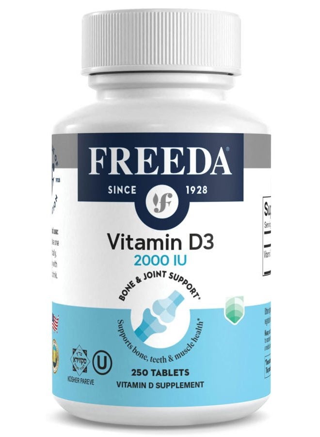 Freeda Vitamin D3 - 2000 IU - Pure High Potency Kosher Supplement Tablets - Bone and Muscle Health, Calcium Absorption, Immune Support for Men and Women* - 250 Count - Image 1